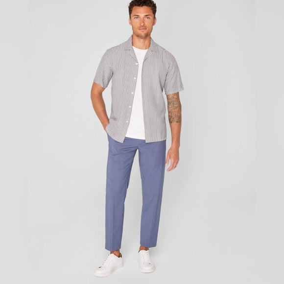 Club Monaco Short Sleeve Camp Collar Seersucker Button Down Shirt Grey - M - NWT - Picture 5 of 10